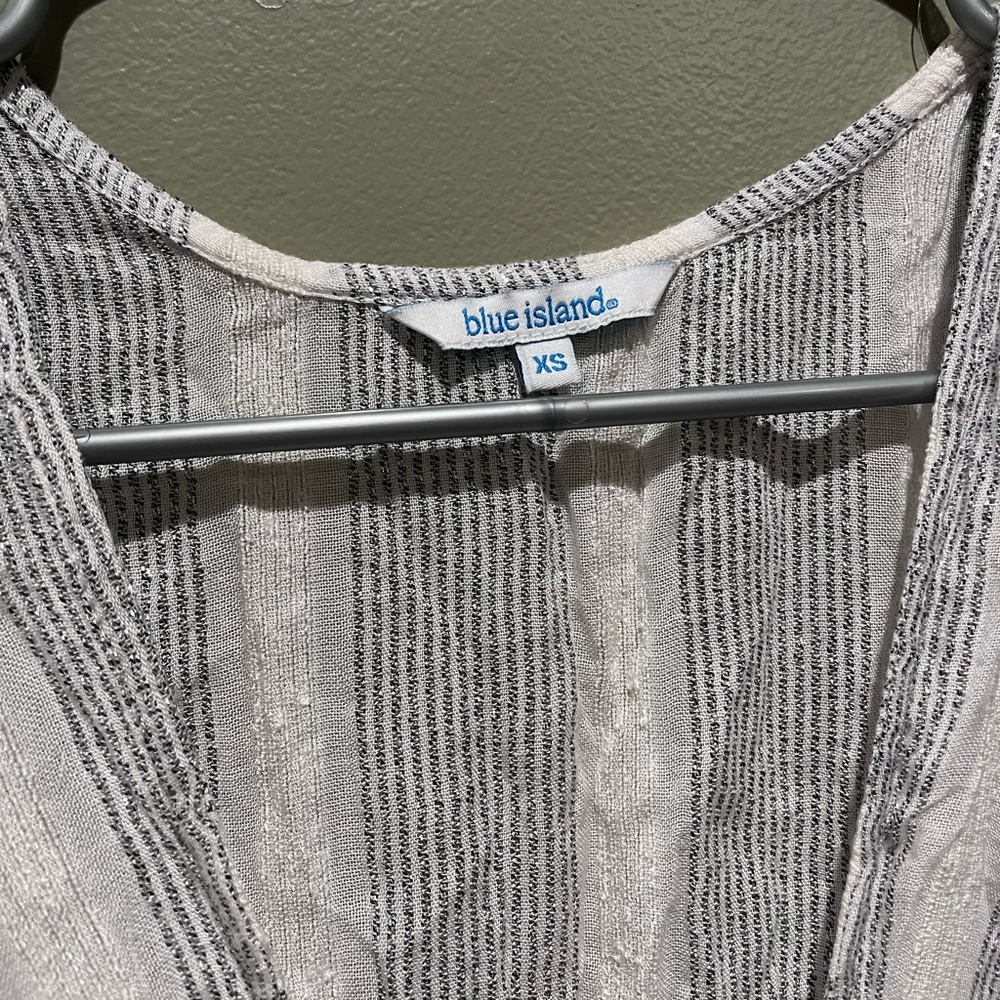 New Blue Island Silver White Wrap Maxi Dress Striped Glitter V Neck Spring - Picture 10 of 16